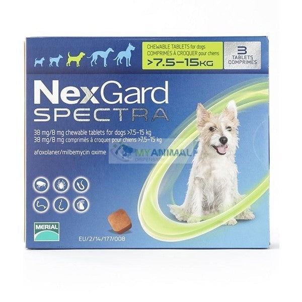 Nexgard Spectra Fleas Ticks Mites Heartworm Prevention for Medium Dog (7.5-15Kg)