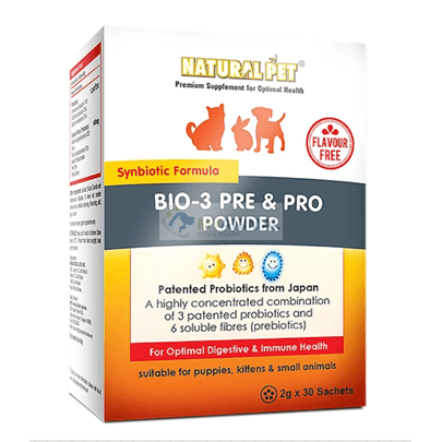 Natural Pet Bio 3 Pre & Pro Biotics Powder for Dogs Cats Pets (Flavour Free)