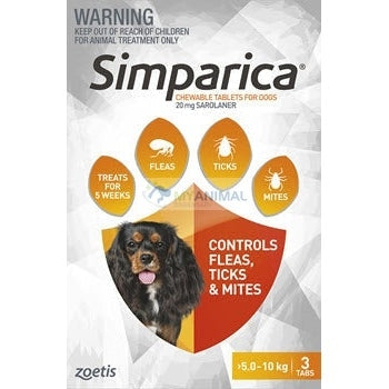 Simparica Chewable Fleas Ticks Mites Prevention for dogs 5.1-10kg