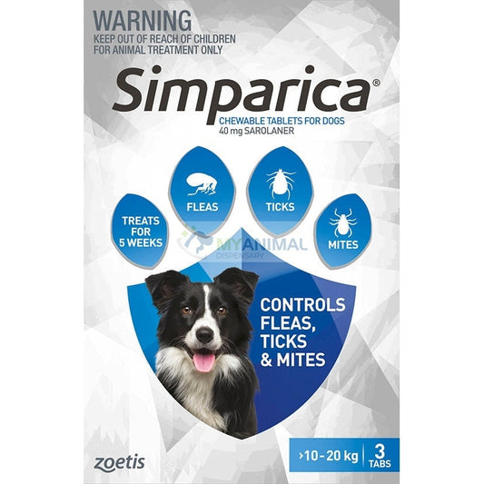 Simparica Chewable Fleas Ticks Mites Prevention for dogs 10.1-20kg