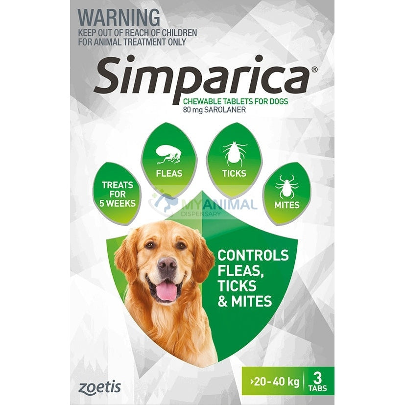 Simparica Chewable Fleas Ticks Mites Prevention for dogs 20.1-40kg