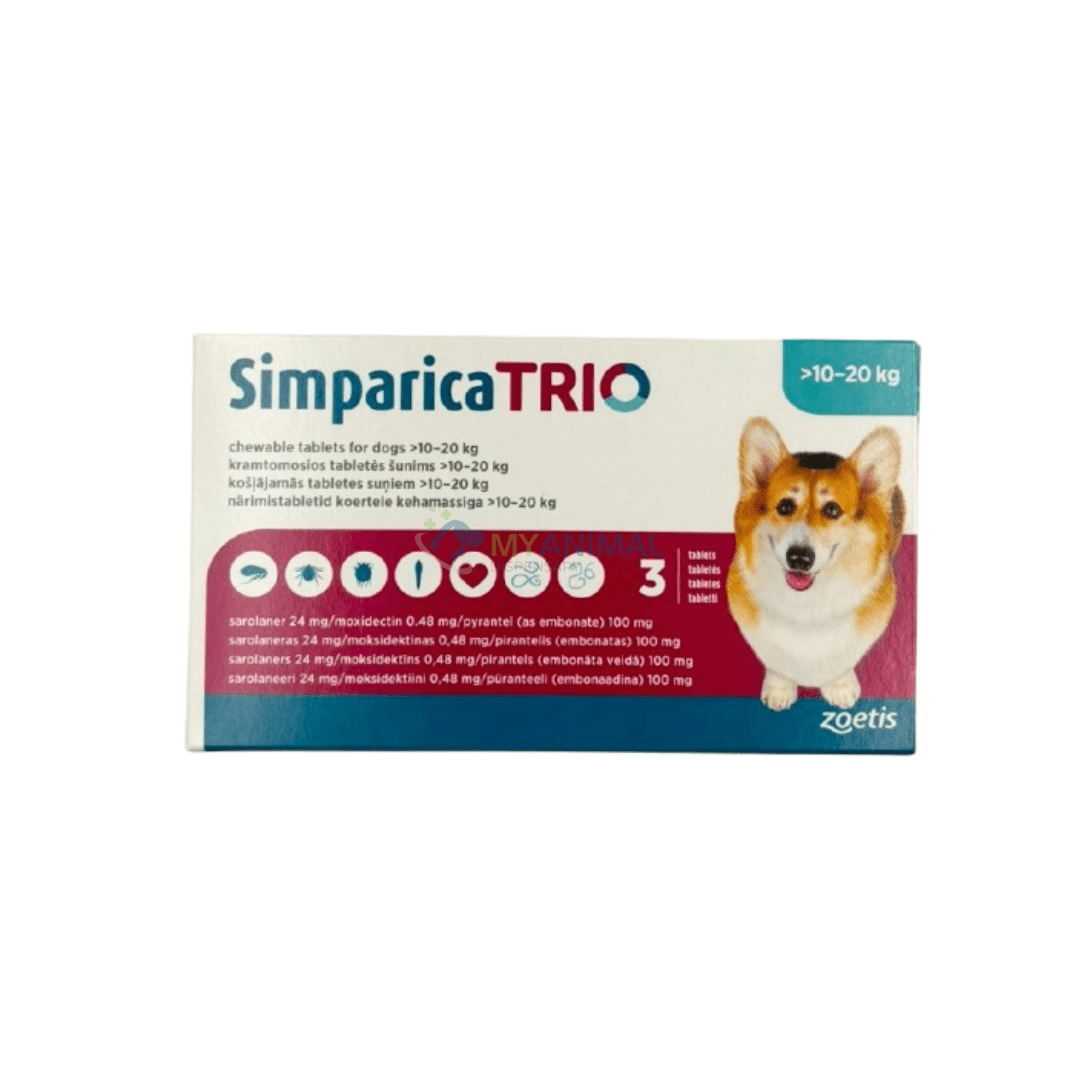 Simparica Trio Flea Tick Heartworm Prevention for Dogs (10 to 20Kg)